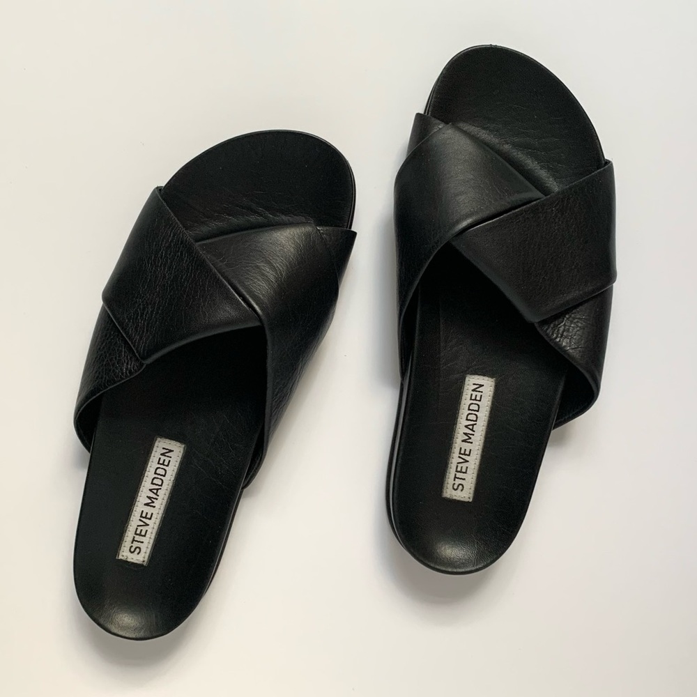 Steve Madden Black Vegan Leather Slide Sandals